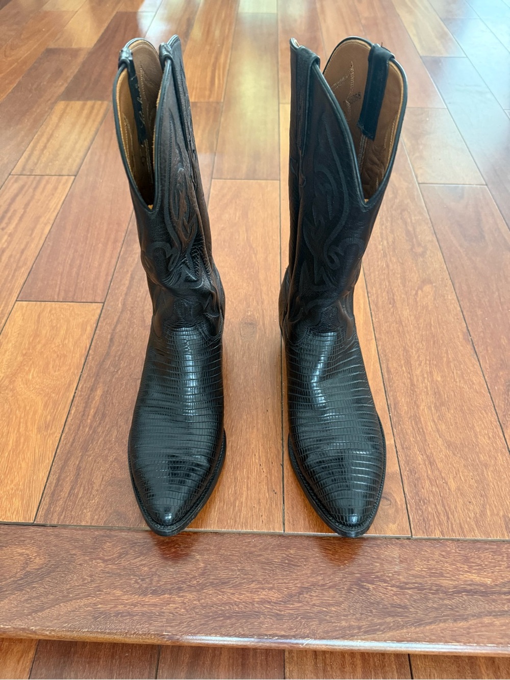Lucchese Black Lizard-Embossed Cowboy Boots